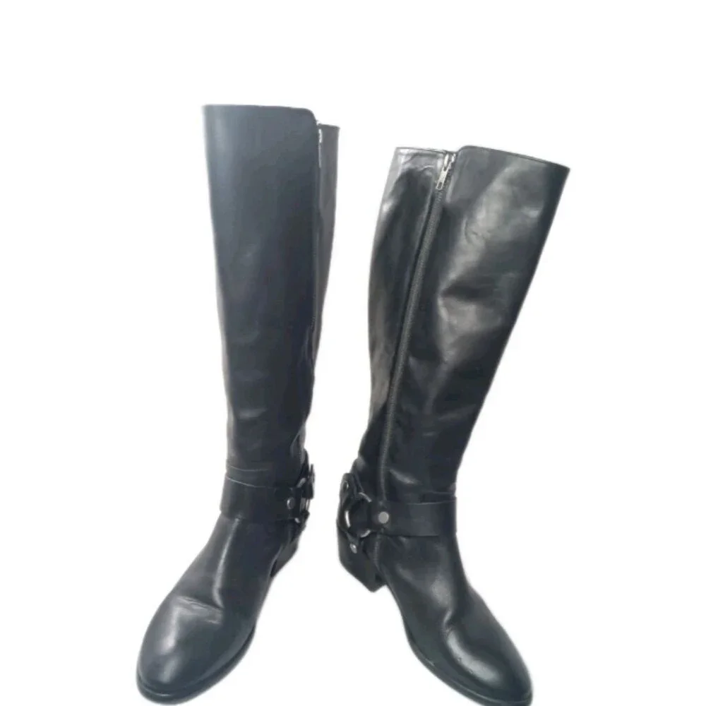 Frye Women's Carson Harness Tall Western Boots Size 9 M Black Leather 3470838